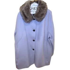 Talbots 22WP Baby Blue Wool Blend Coat w/ Removable Faux Fur Collar Petite